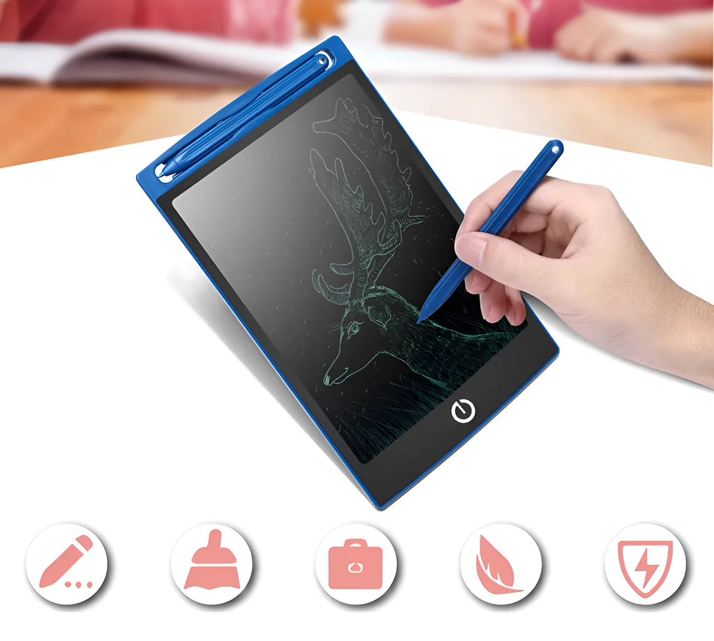 LCD writing tablet with ABS frame, 150 x 122 x 7mm, pressure sensing screen, erase button and CR2025 battery