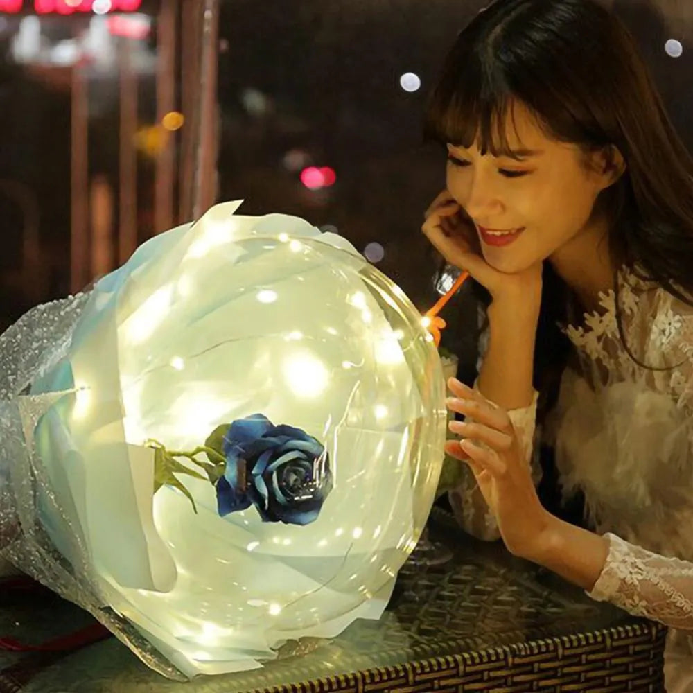 Transparent LED luminous balloon rose bouquet with artificial flowers and integrated lights for party decorations