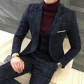 Thick slim fit plaid suit for men in linen microfiber polyester blend, single breasted skinny fit, sizes L to 5XL
