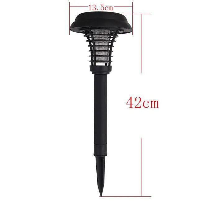 Black solar mosquito lamp with UV purple light and white light LEDs for garden insect control