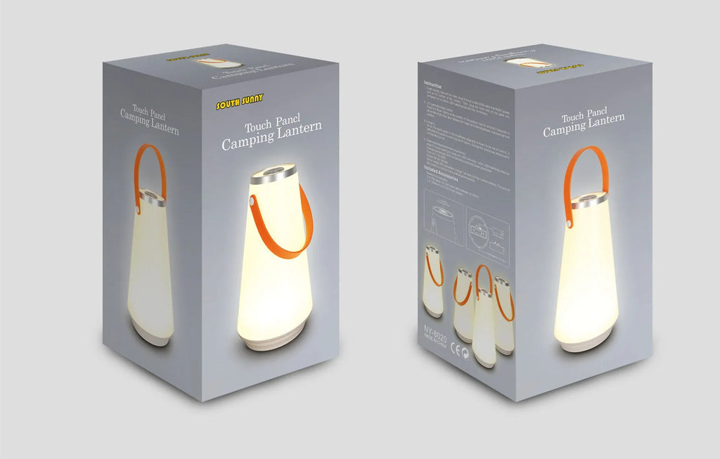 White rechargeable LED table lamp with square base and warm light illumination