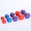 Bright colour plastic-coated fitness dumbbells in 0.5kg, 1kg and 1.5kg weights for home exercise