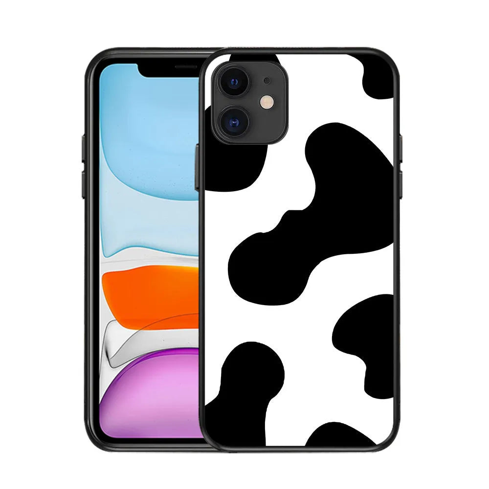 iPhone compatible phone case with milk pattern, TPU back cover, painted finish, multiple colour and model options