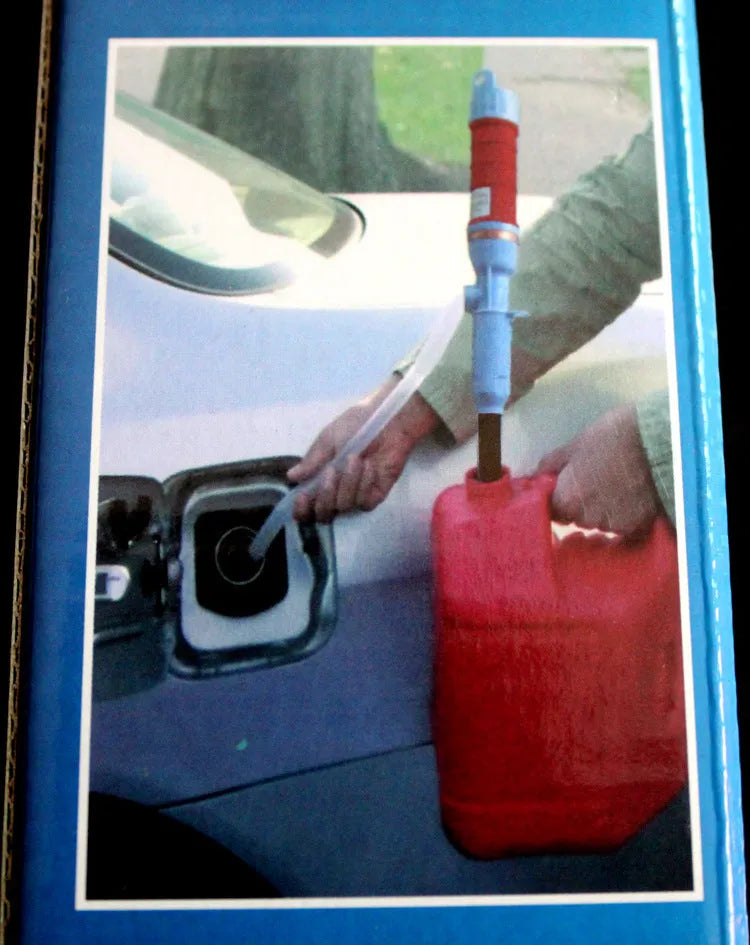 Manual hand-operated siphon pump for fuel and liquid transfer in blue or red colour