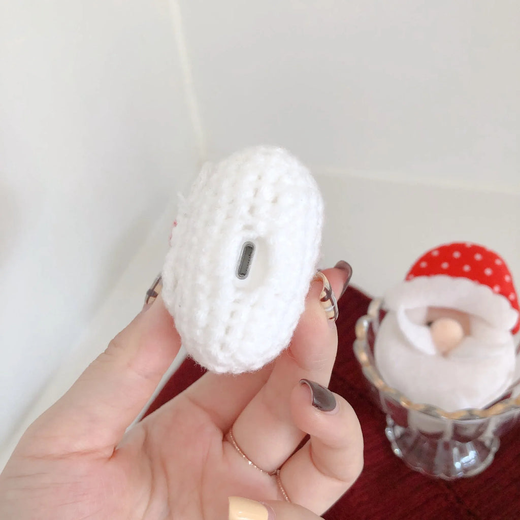Plush knitted Santa Claus earphone case in photo colour for AirPods 1 and 2, wool cartoon back cover