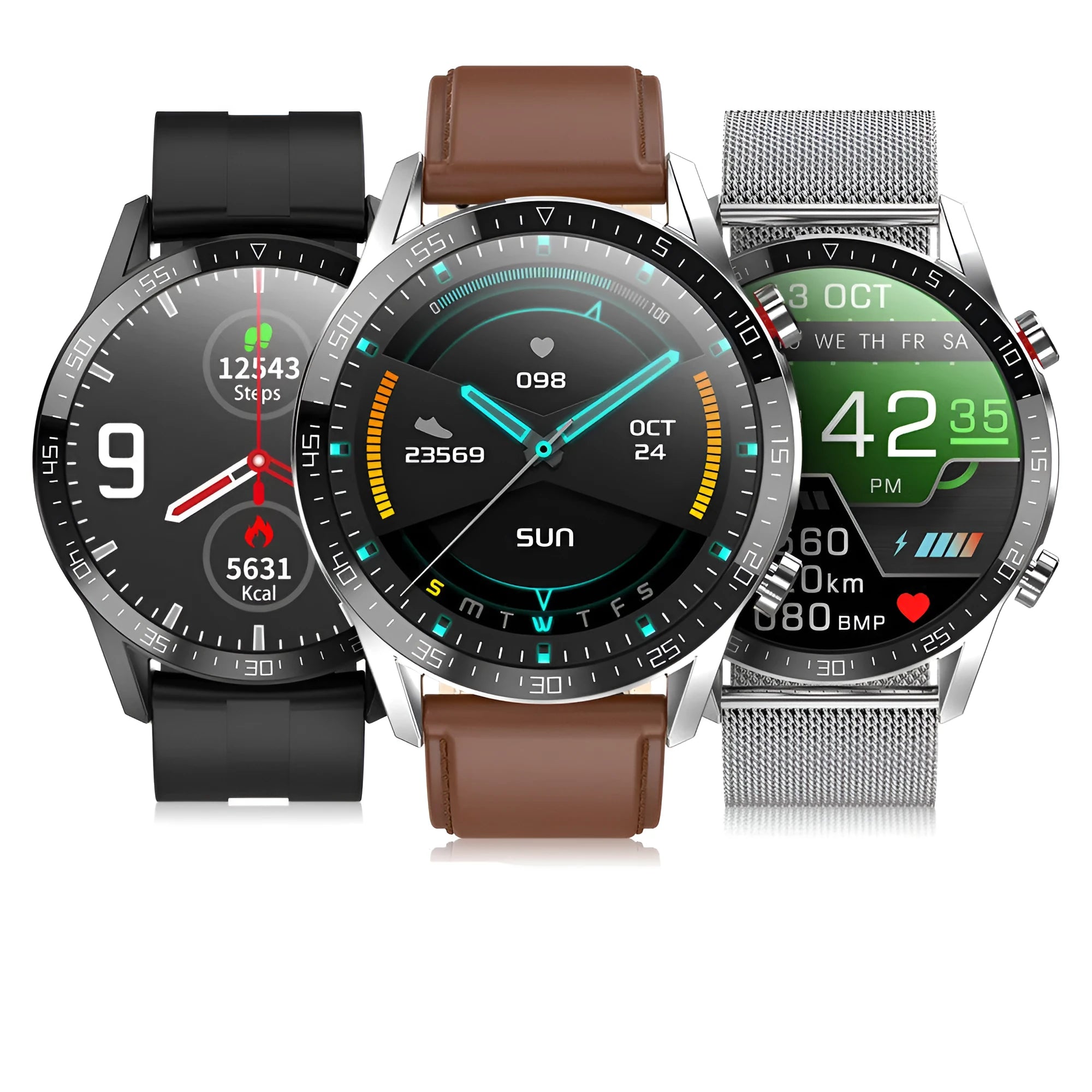 L13 heart rate smart watch on wrist with 1.3 inch screen showing step count and heart rate data