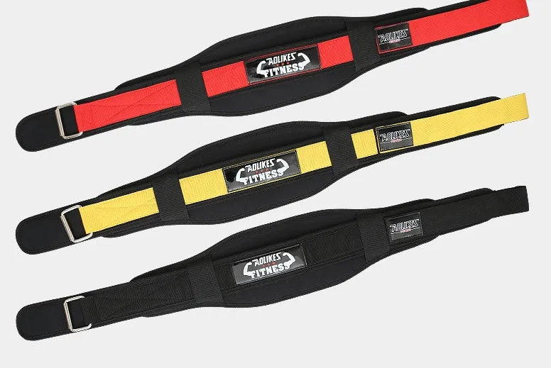 Nylon fitness weightlifting waistband belt in black colour showing adjustable sizing for adult training