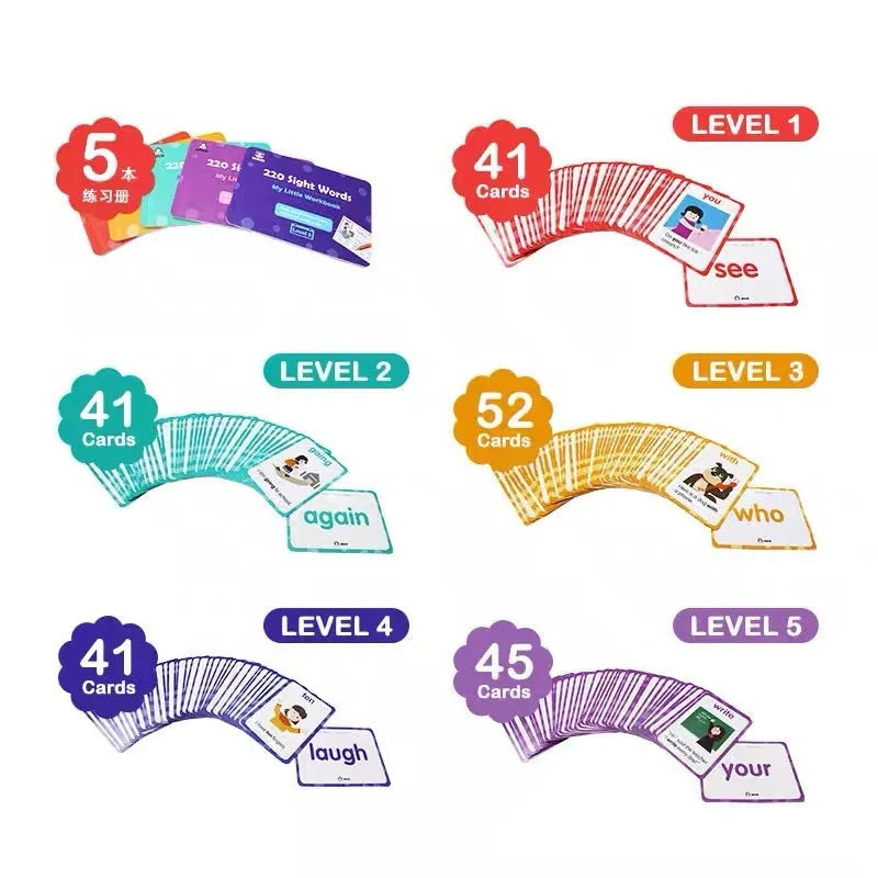 220 high frequency word card gift box set with five interactive workbooks for early childhood education
