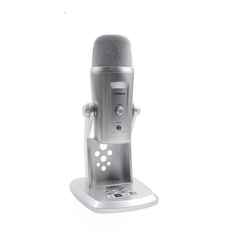 Silver plastic USB omnidirectional microphone with built-in mic for computer recording