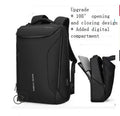 Oxford cloth black backpack with 108° opening and USB charging port, 20-35L capacity