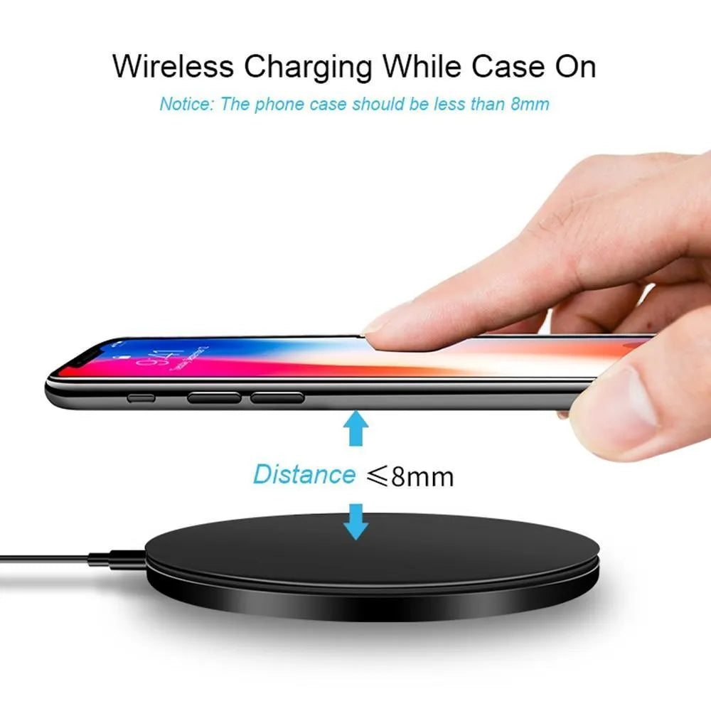 Black 9V QI wireless fast charging base with ultra-thin 6.5mm design