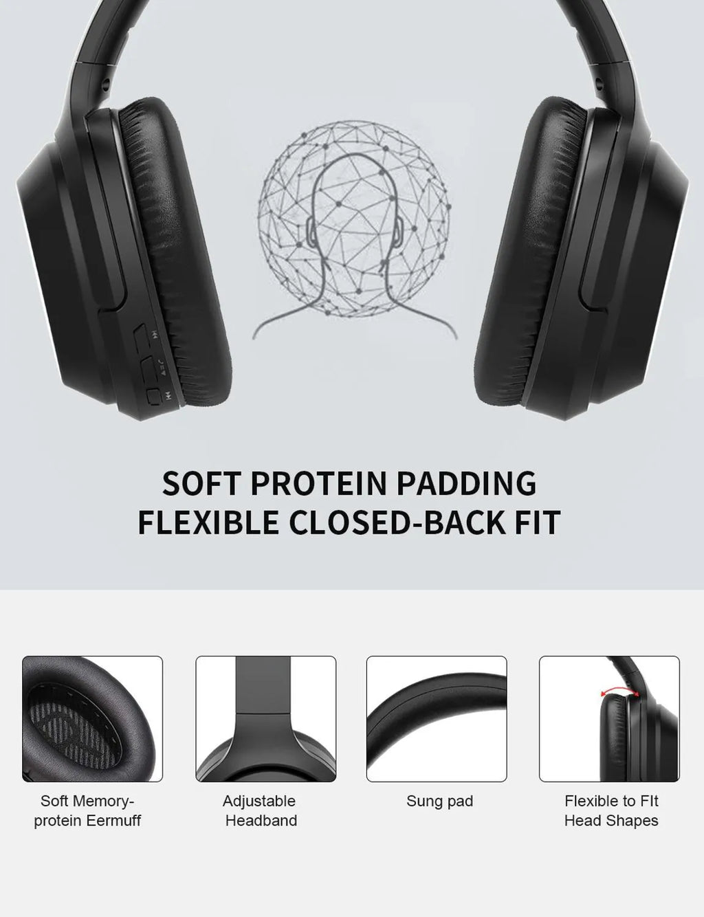 Black Gorsun E98 over-ear wireless Bluetooth headphones with padded headband and memory-protein ear cushions.