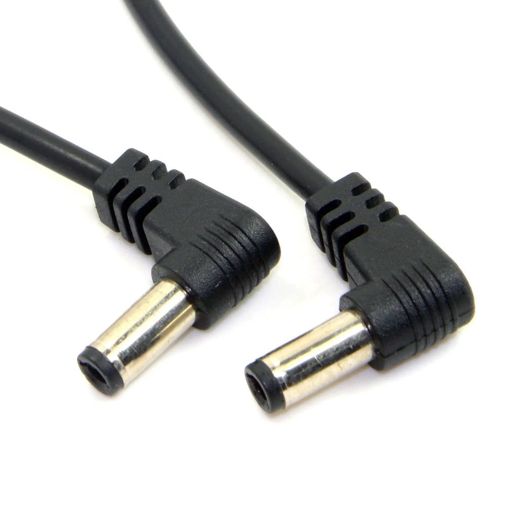 90 degree double bend DC power extension cable, 60cm, black, 5.5/2.5mm tuning fork head