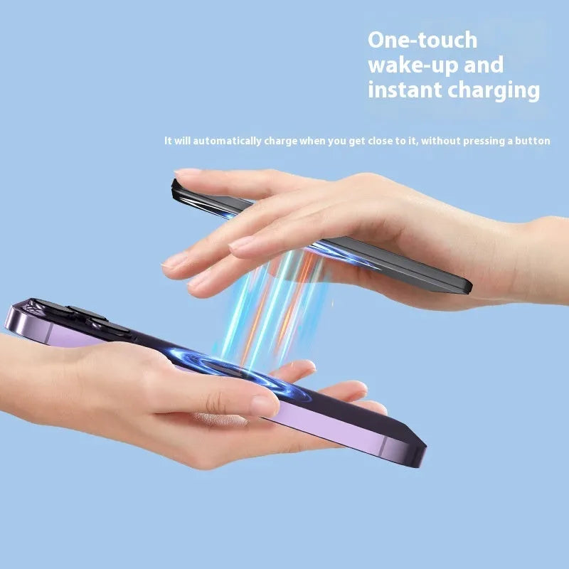 Ultra-thin magnetic power bank portable charger with alloy shell in dark grey colour