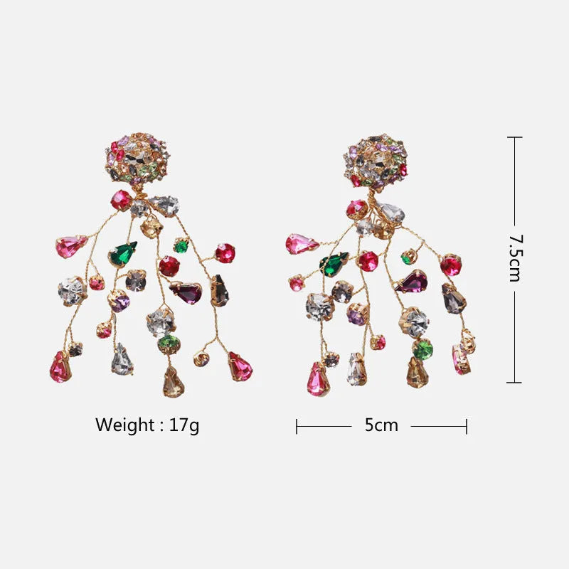 Colourful rhinestone flower stud earrings with retro and Thai silver style