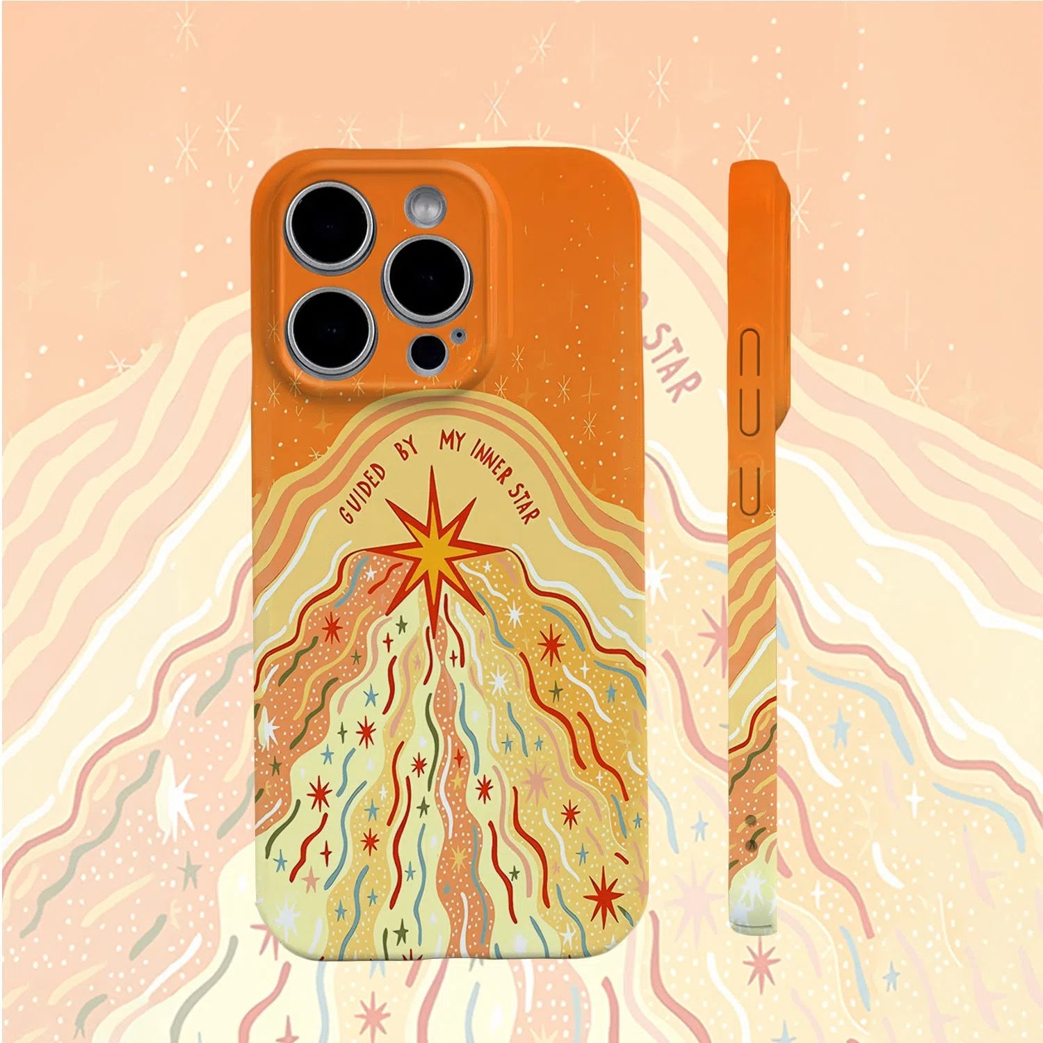 Orange frosted glossy TPU phone case with Chinese style pattern for iPhone 13 15 16 series