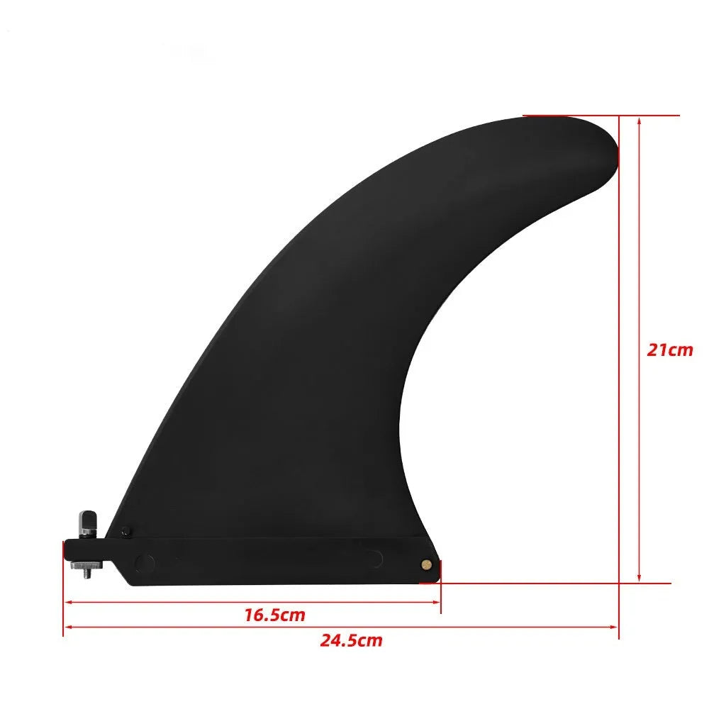 Heytur plastic SUP paddle with removable fish fin attachment on blade.