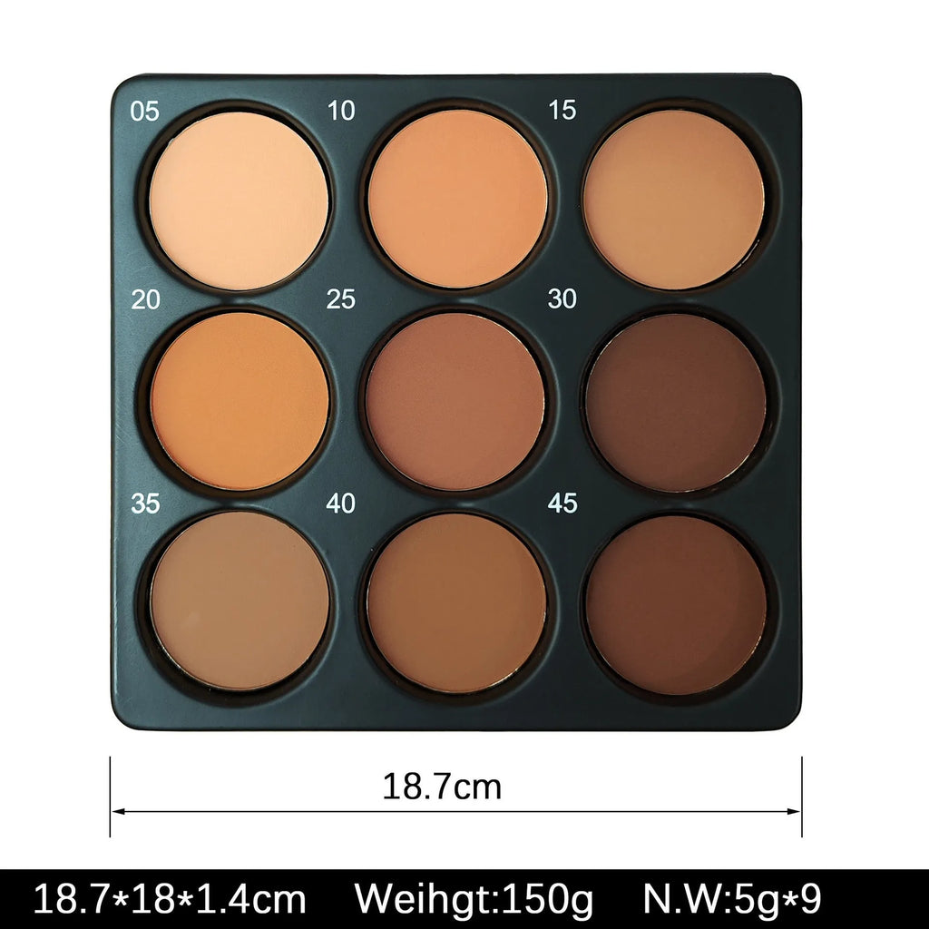 Dark matte makeup palette with 9 waterproof colours in repair disk format