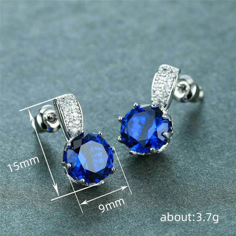 Simple commuter women's copper geometric round stud earrings in E2837 Blue colour