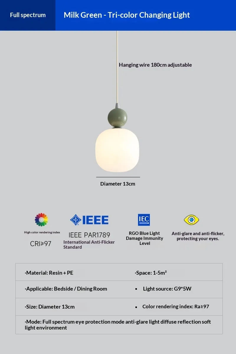 Cream-coloured minimalist wrought iron LED pendant lamp for bedside or study with warm light option