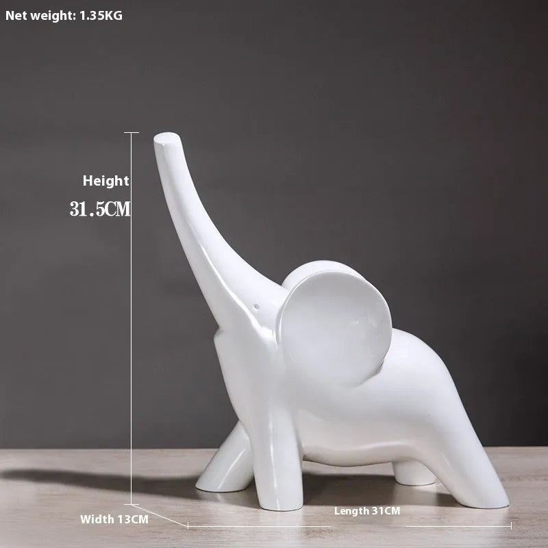 Modern resin and plastic elephant ornament in rose gold or white colour, available in large, small, or pair sizes.