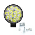 Compact round white LED work light with aluminium housing for car, truck, and off-road use.