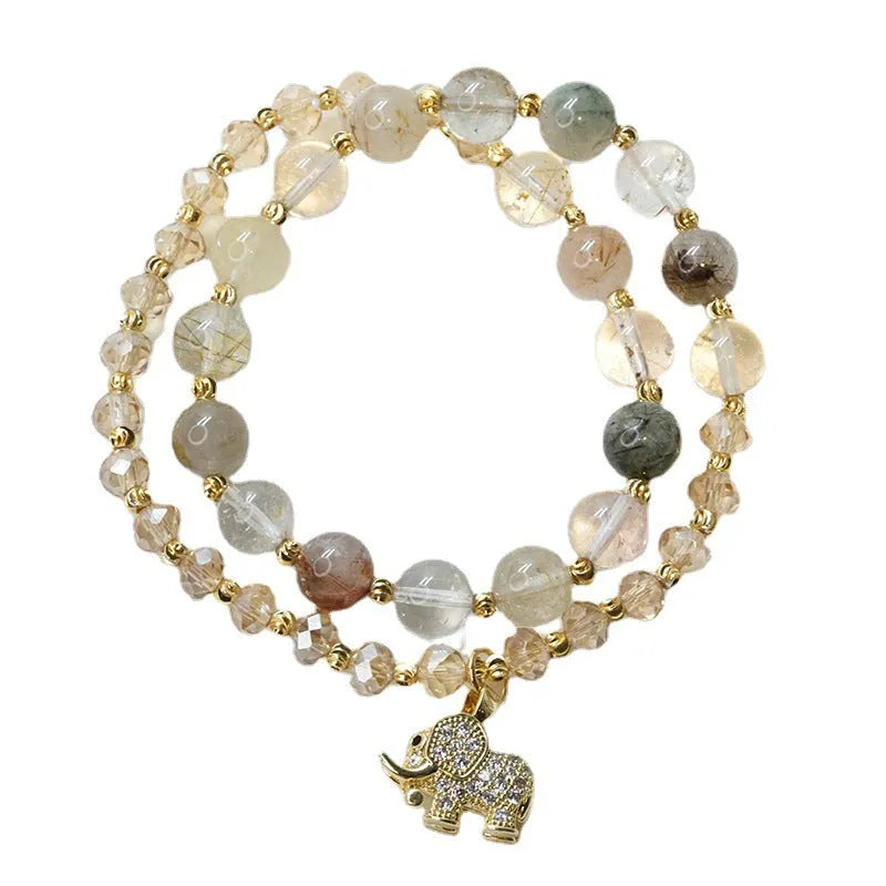 Retro colour hair crystal bracelet for women with strawberry quartz ethnic design