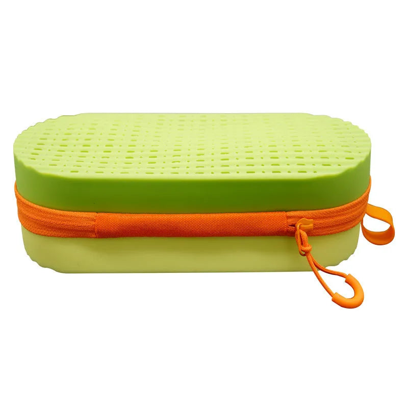 Silicone glasses case with a long handle in a modern colour like green lemon yellow.
