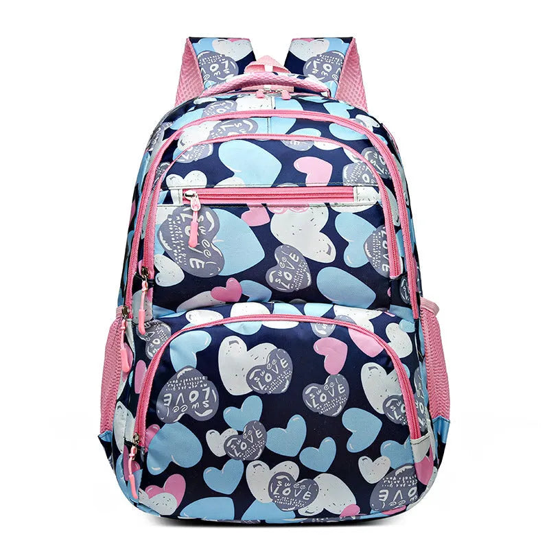 Large blue student backpack with air pillow belts on the back straps.