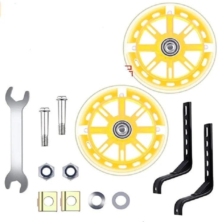 Set of children glow auxiliary bicycle wheels in black with metal bracket for 12-20 inch bikes