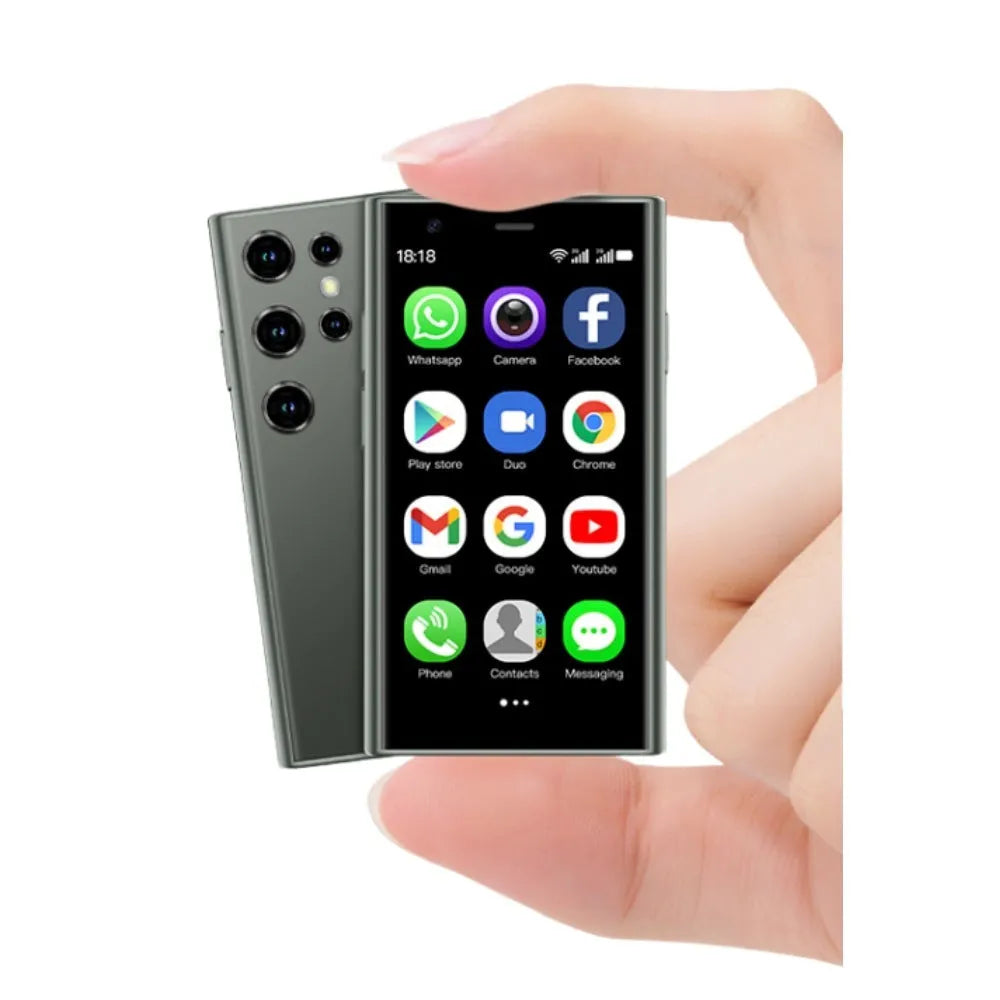 S23PRO XS15 mini smartphone in black, green, or pink purple colour on a white background.