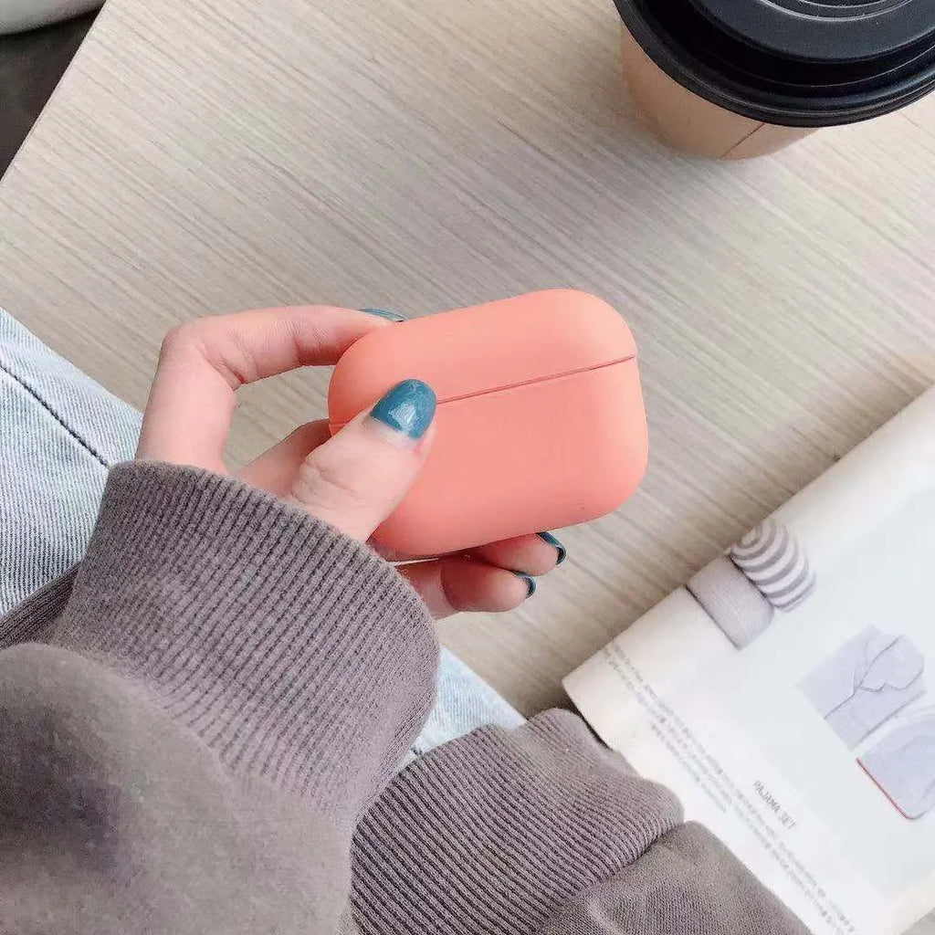 Plastic protective case for Apple AirPods Pro in various colours including red and mint green.