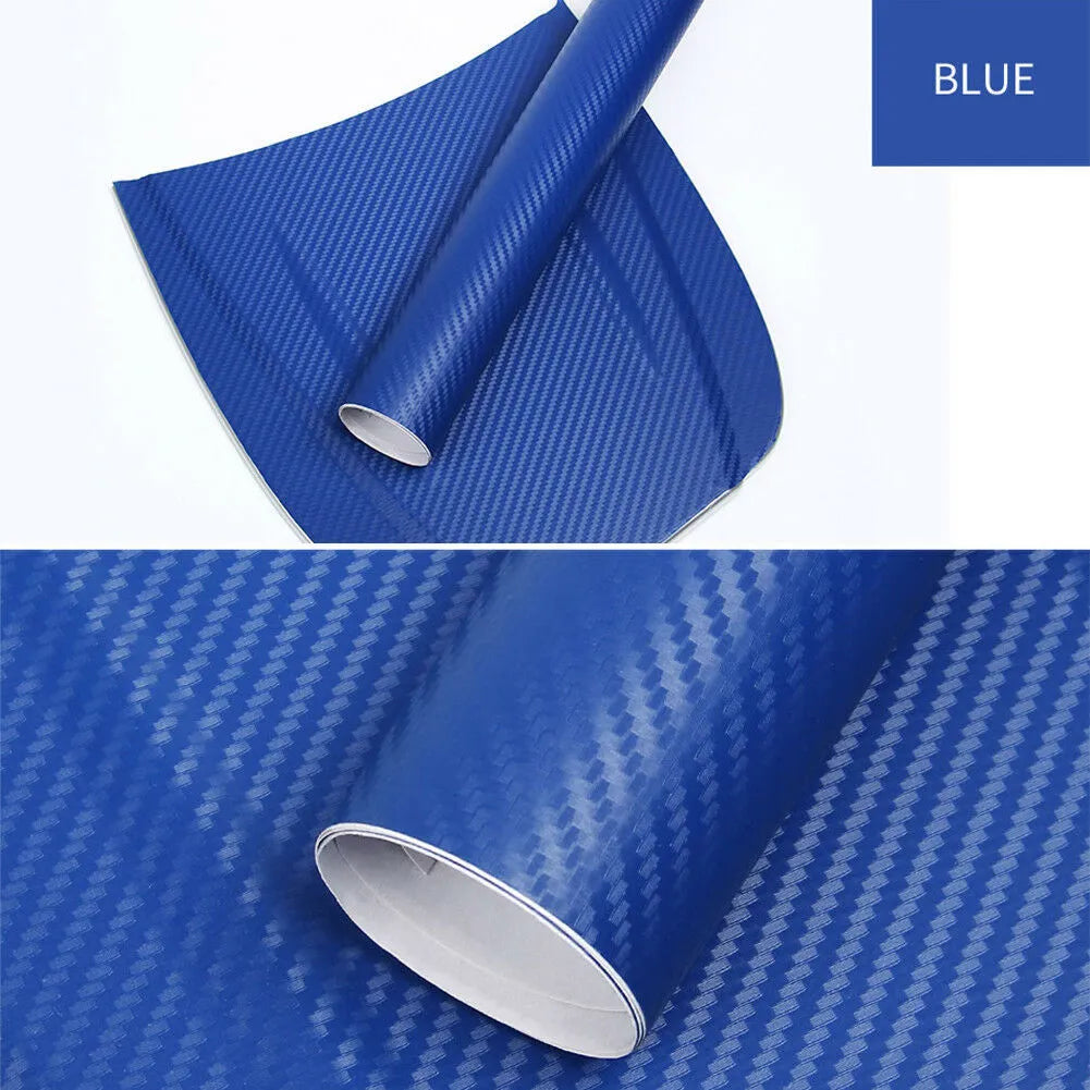 3D carbon fibre sticker roll for car decoration in multiple colours showing textured pattern