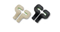 Pair of black plastic concealed car seat back hooks on a car seat back holding a bag