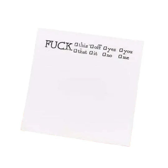 Square sticky note pad measuring 75mm with humorous covers and self-adhesive backing