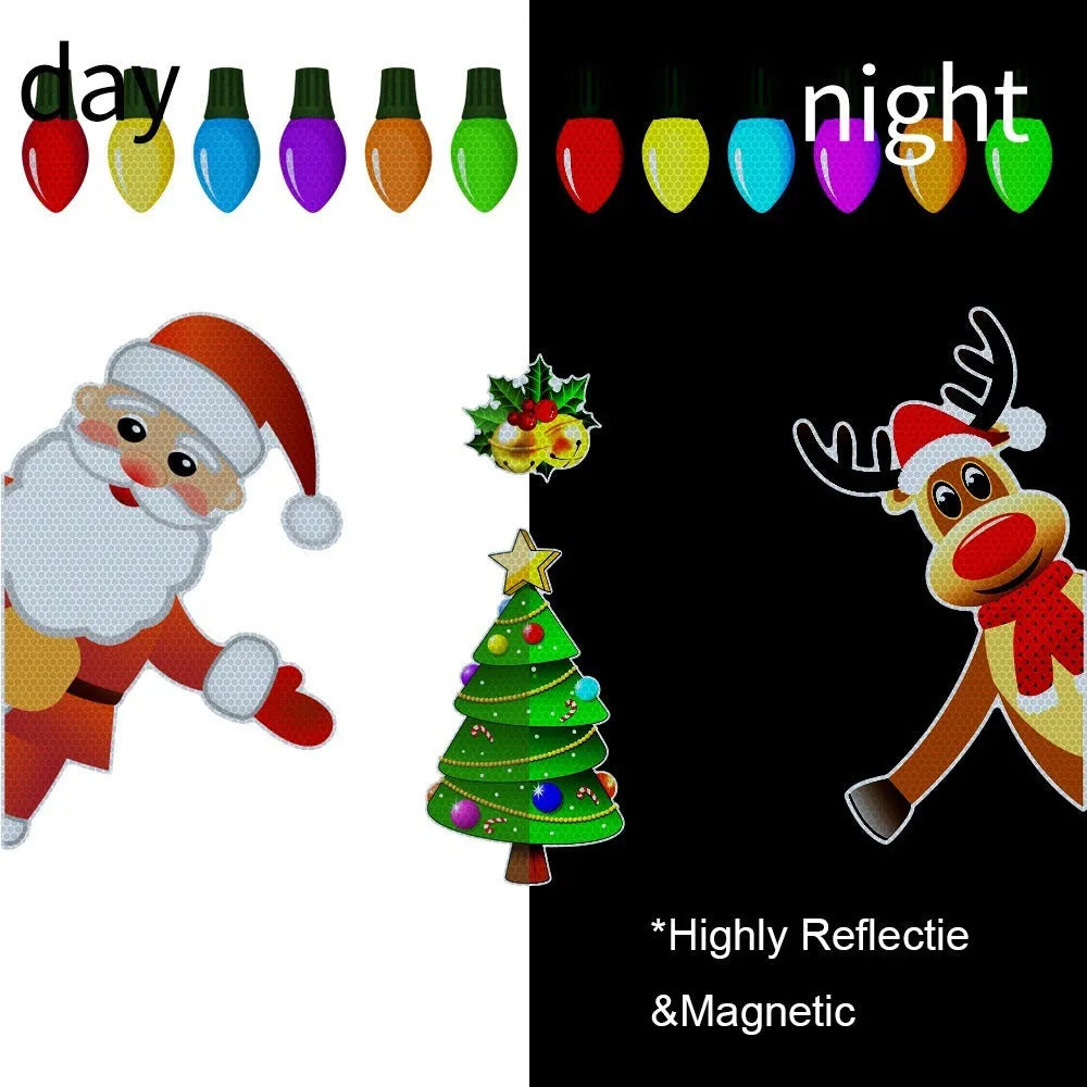 Christmas elk reflective magnetic car sticker with cartoon design on vehicle window