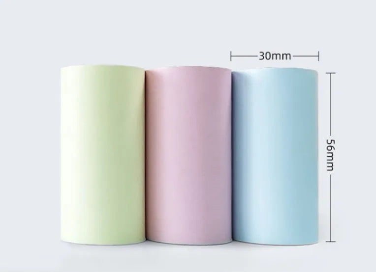 57x30 thermosensitive printing paper rolls for incorrect printers in pink, yellow and blue colours
