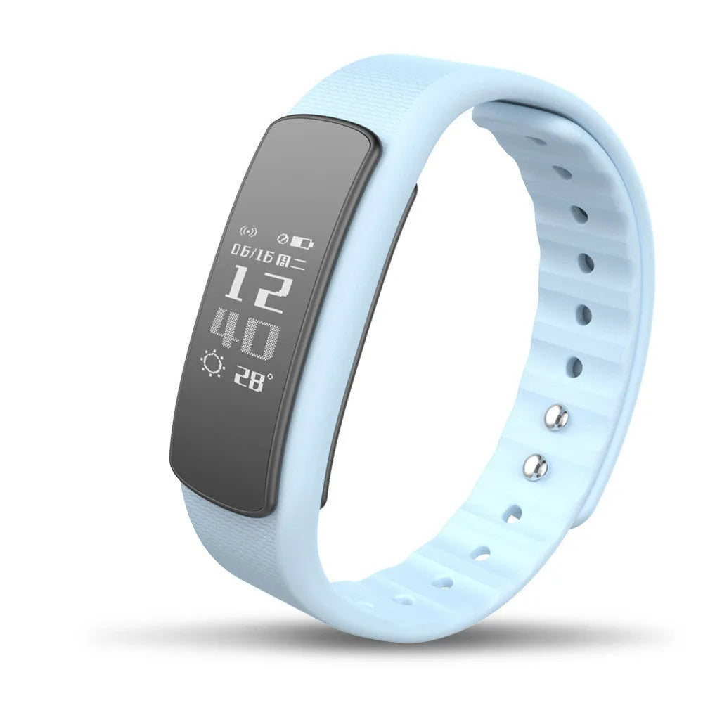 I6 smart sports bracelet with black TPU wristband and 0.96-inch screen displaying fitness data