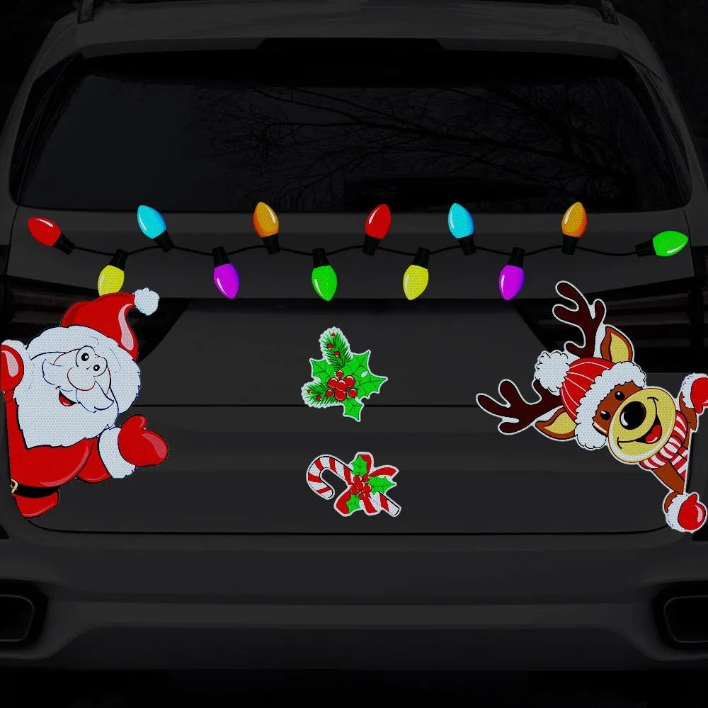 Cartoon Christmas elk reflective magnetic sticker in RFM026 colour on metallic surface