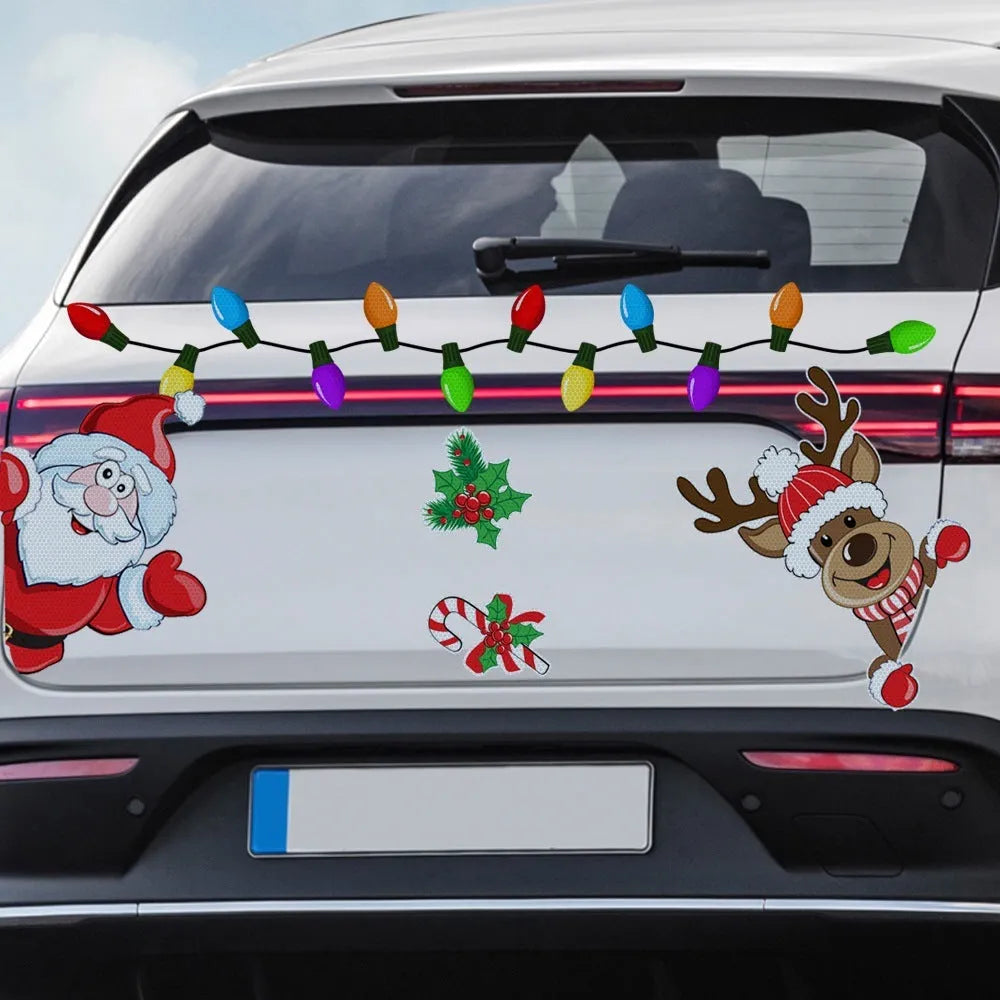 Cartoon Christmas elk reflective magnetic sticker in RFM026 colour on metallic surface