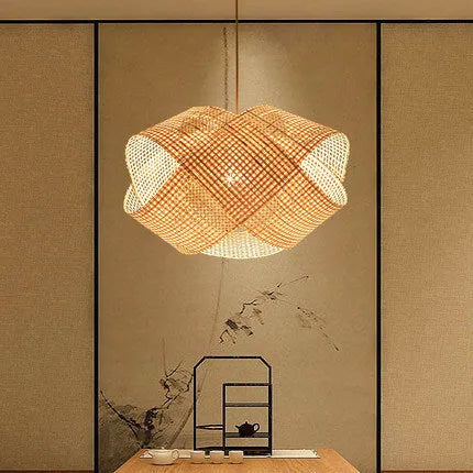 Bamboo woven rattan ceiling lamp New Chinese style pendant light adjustable height 1.5m for restaurant