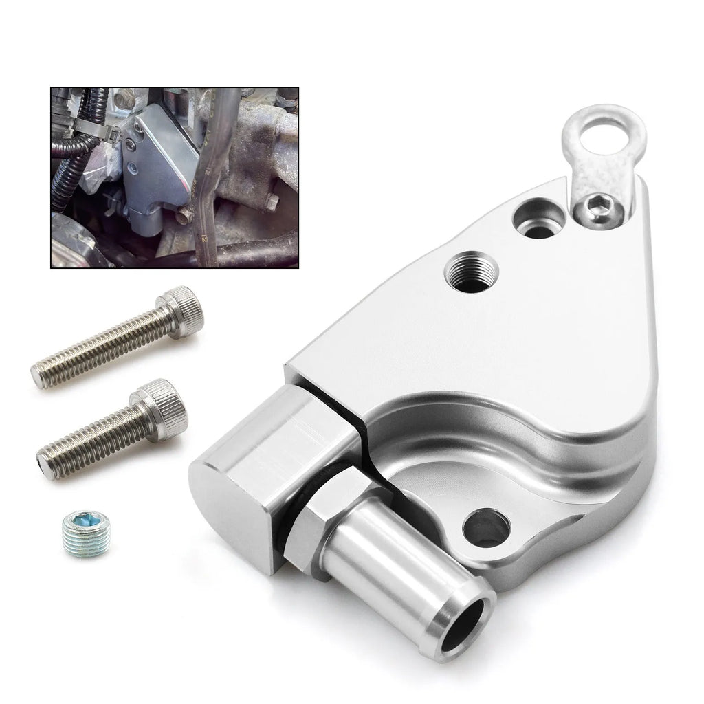Aluminium coolant adapter for K20 K24 intake manifold measuring 145×105×35mm