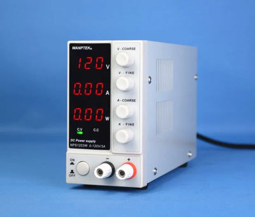 White adjustable DC power supply unit for mobile phone and notebook repair with voltage and current controls