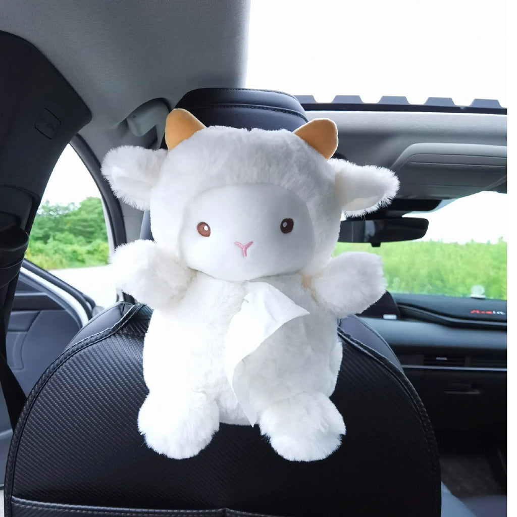Cartoon lamb plush car tissue box for automobile and household decoration