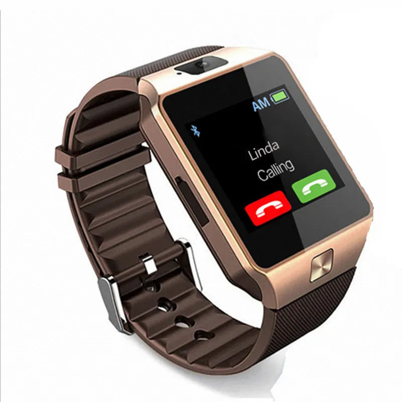DZ09 sports smart watch with black TPU strap and 1.56 inch touch screen display