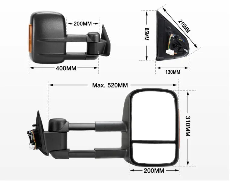 Black electric exterior rear view mirror for Nissan NP300 D23 2015 onward model