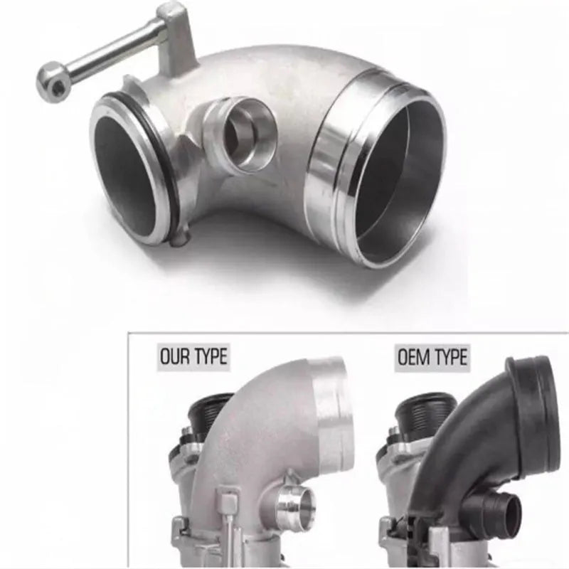 Aluminium alloy 90 degree turbo elbow adapter for lateral engine positioning vehicles