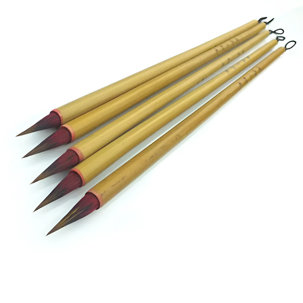 Red Chinese calligraphy brush with sheep hair and wolf tail blend on white background