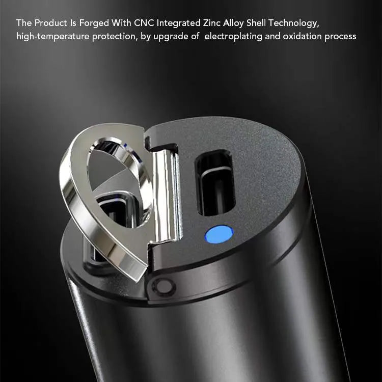30W car cigarette lighter charger with dual PD and QC ports in zinc alloy housing