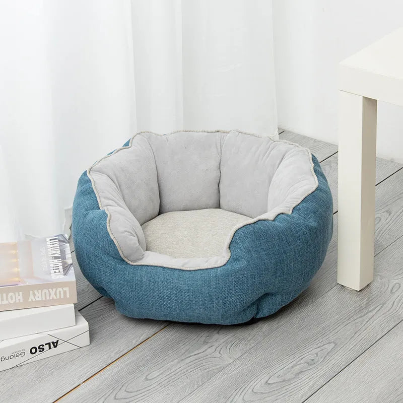 Blue octagonal pet bed with removable mat for cats and small dogs